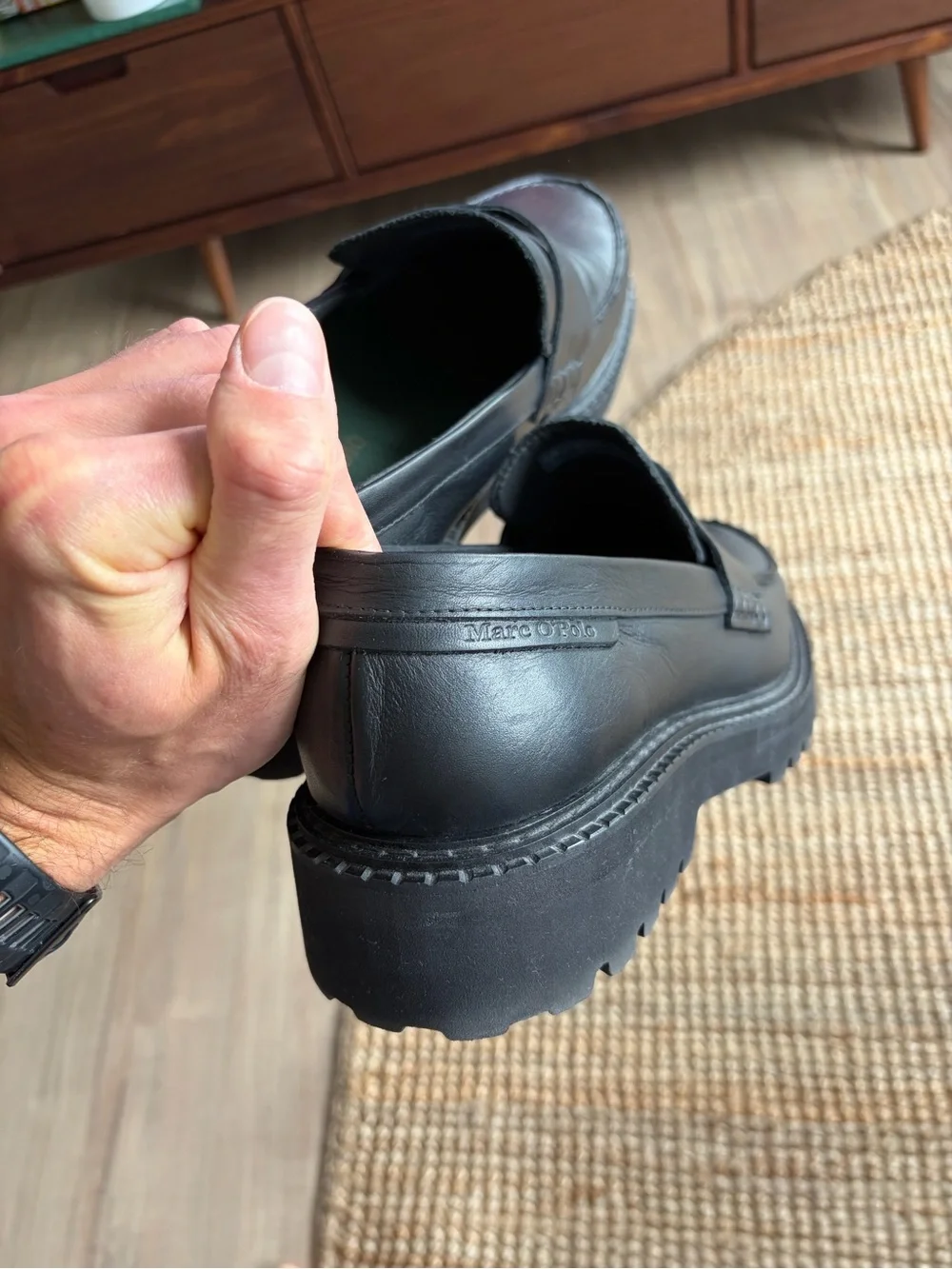 Black Leather Penny Loafers for Men